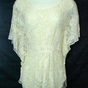 NWT Young Essence Lace Cinched Butterfly Slv Top